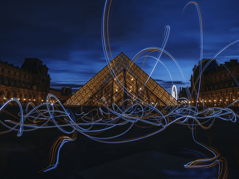 Louvre Pyramid Light Trails