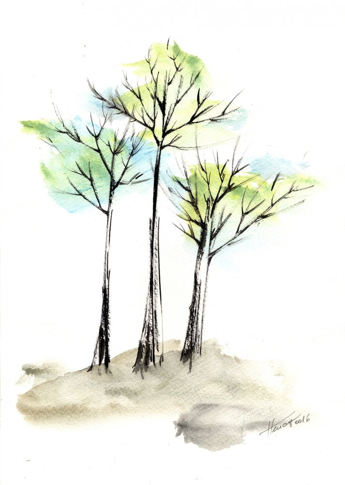 Tranquil Watercolor Trees