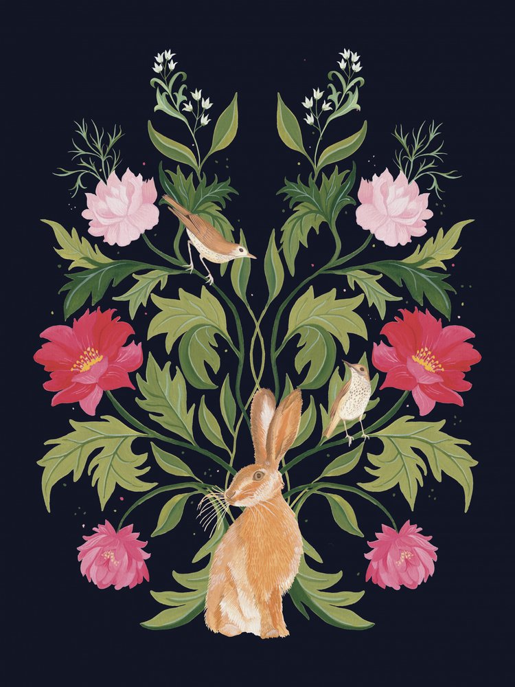 Botanical Rabbit and Birds