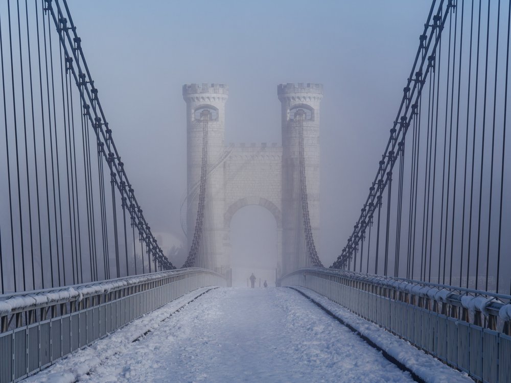 Snowy Bridge In Fog