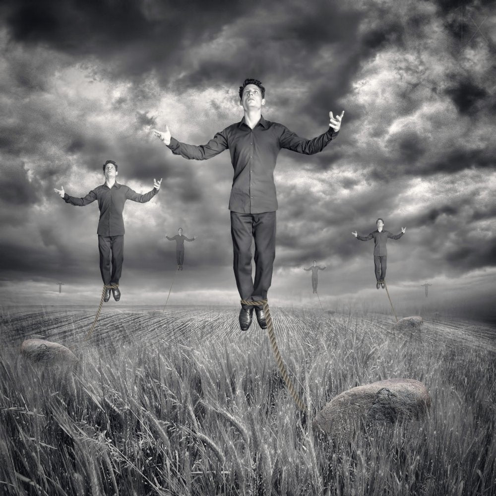Levitating Men Stormy Sky