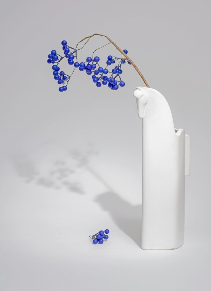 Blue Berries White Vase