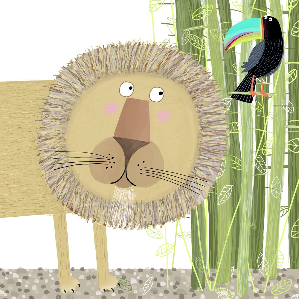 Curious Lion and Toucan