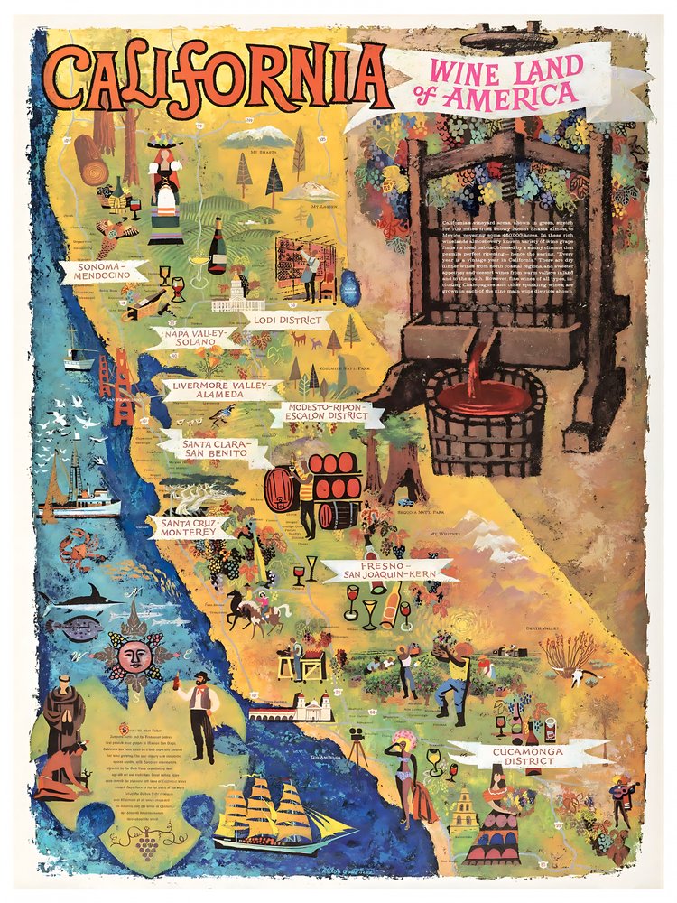 Vintage California Wine Map