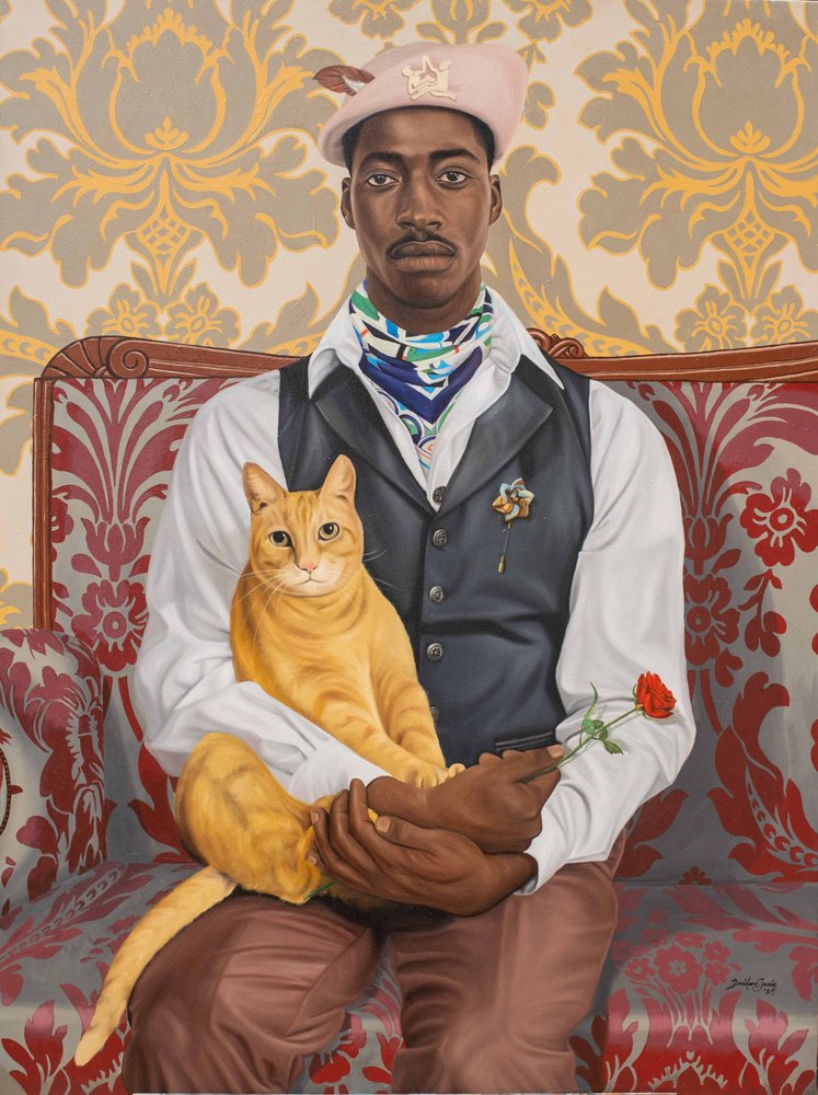 Dapper Man Orange Cat Red Rose