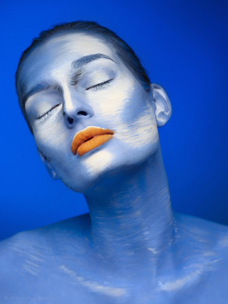 Blue Woman Orange Lips