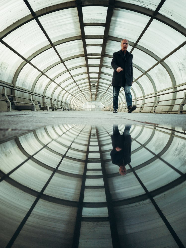 Man in Reflective Tunnel