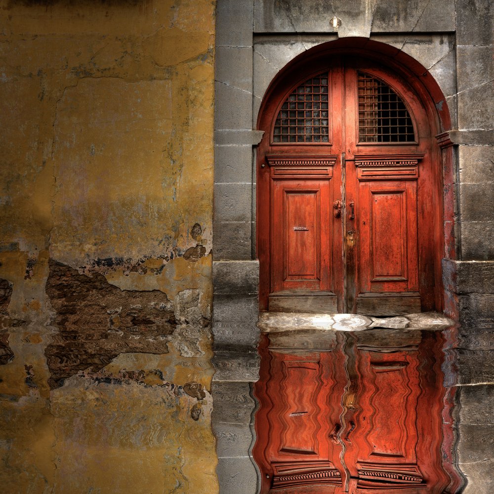 Rustic Door Water Reflection