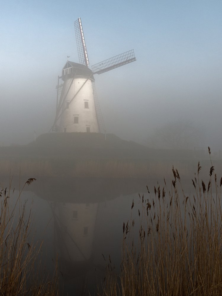 Misty Windmill Reflection