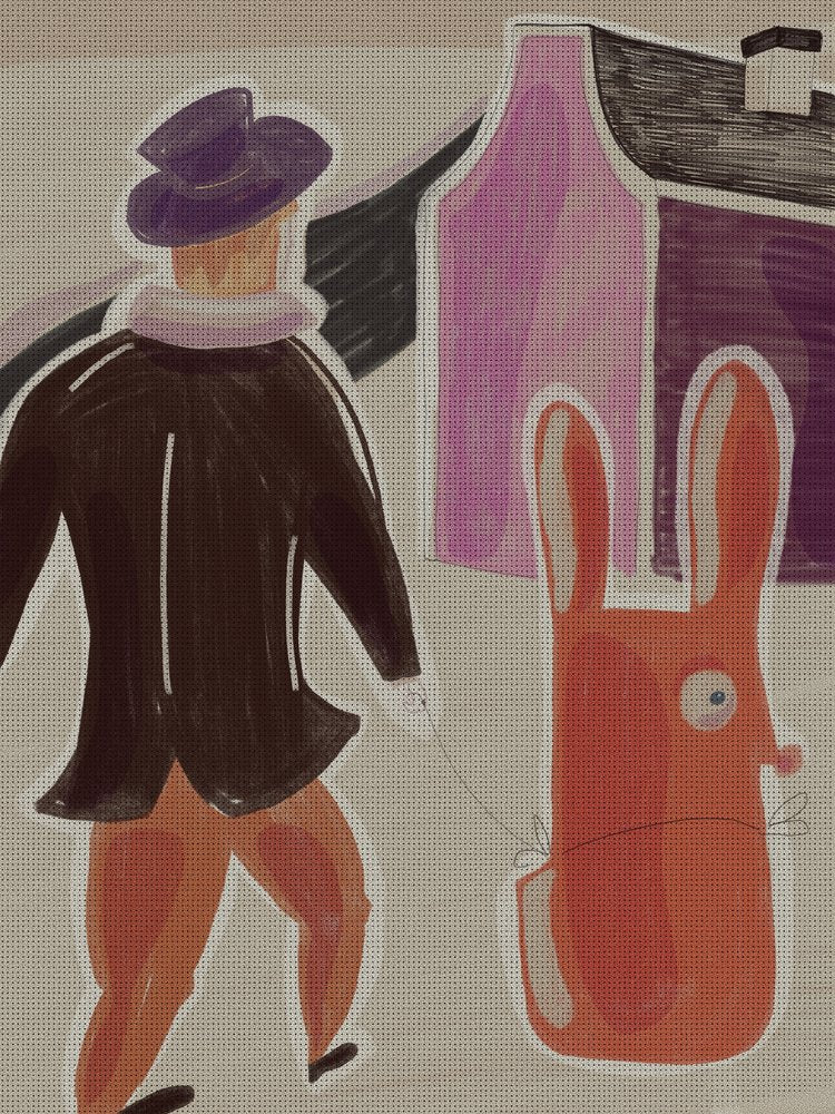 Man Walking Whimsical Rabbit