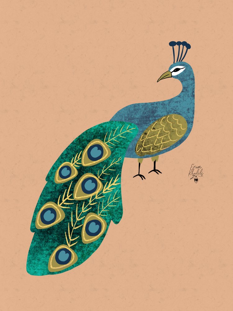 Whimsical Blue Peacock