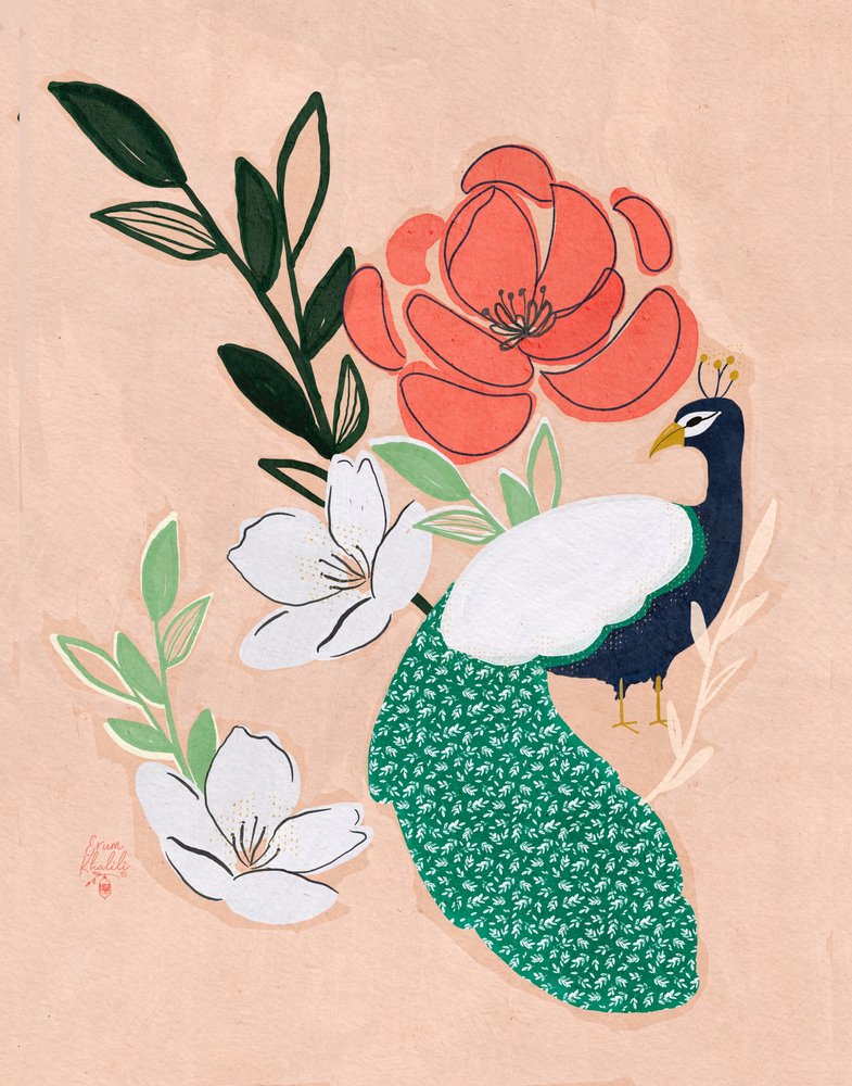 Peacock and Blossoms