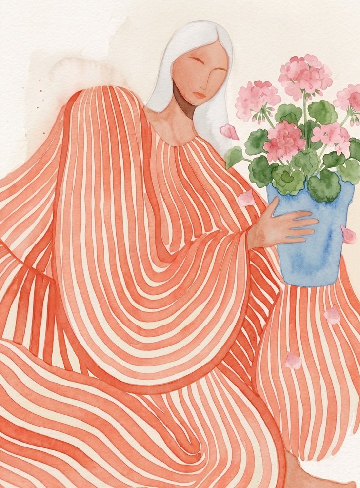Serene Woman Pink Flowers