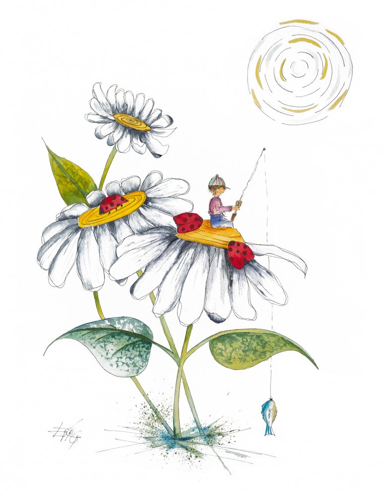 Whimsical Boy Fishing
