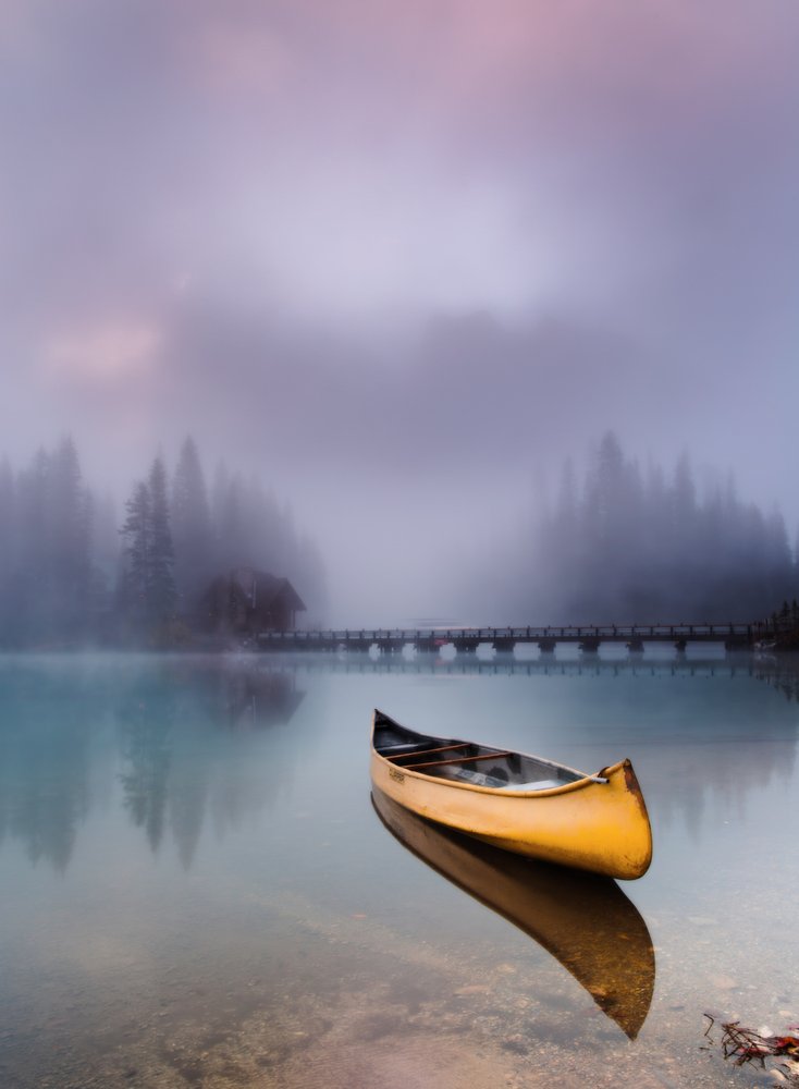 Misty Lake Golden Canoe