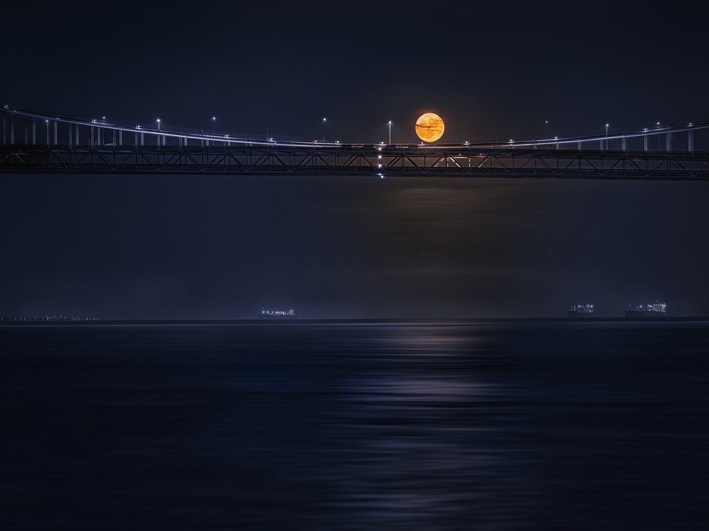 Golden Moon Over Bridge