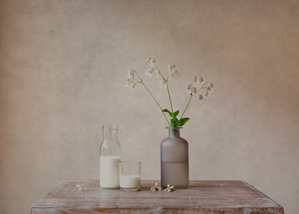 Milk and Flowers Still Life