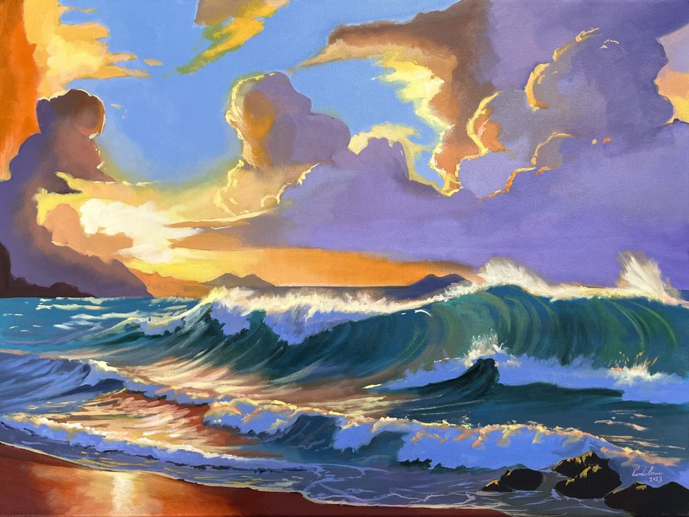 Vibrant Coastal Sunset Waves