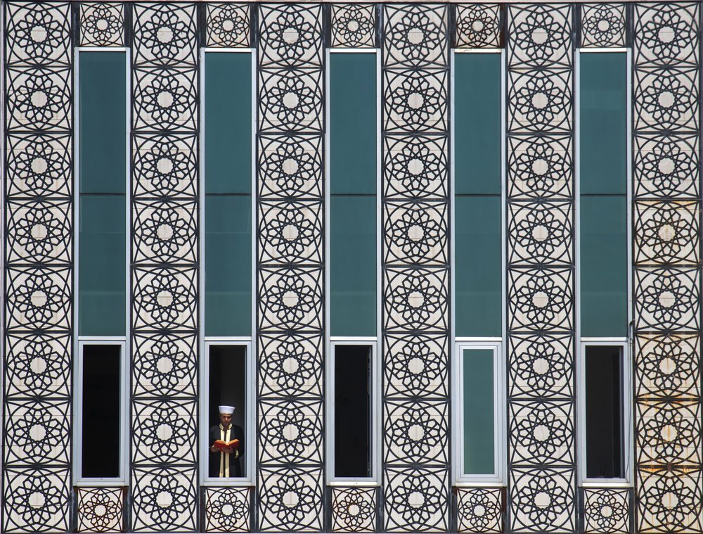 Scholar in Geometric Window