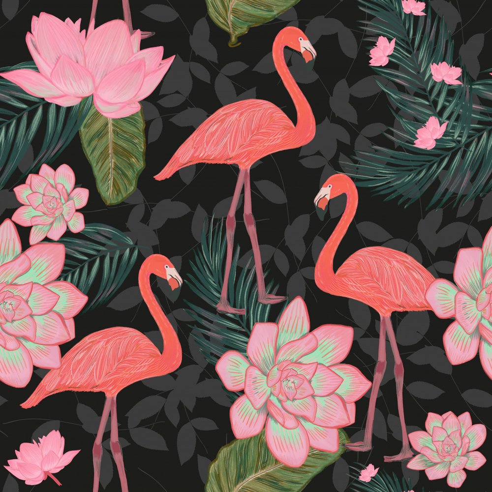 Vibrant Tropical Flamingos