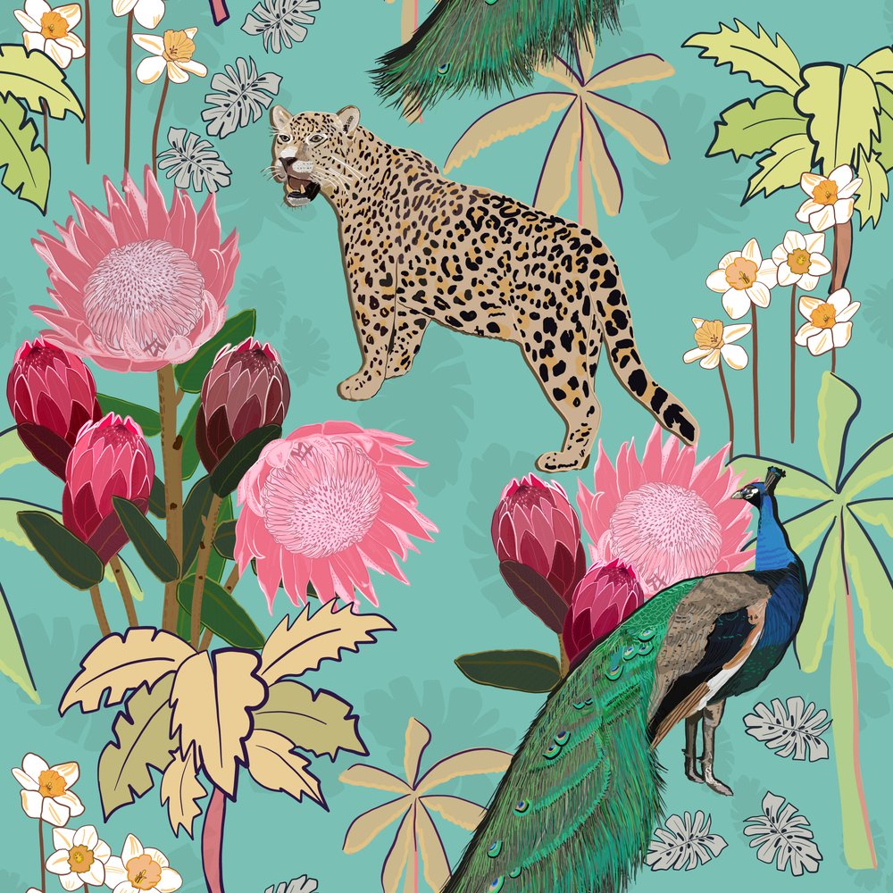 Leopard Peacock Protea Jungle