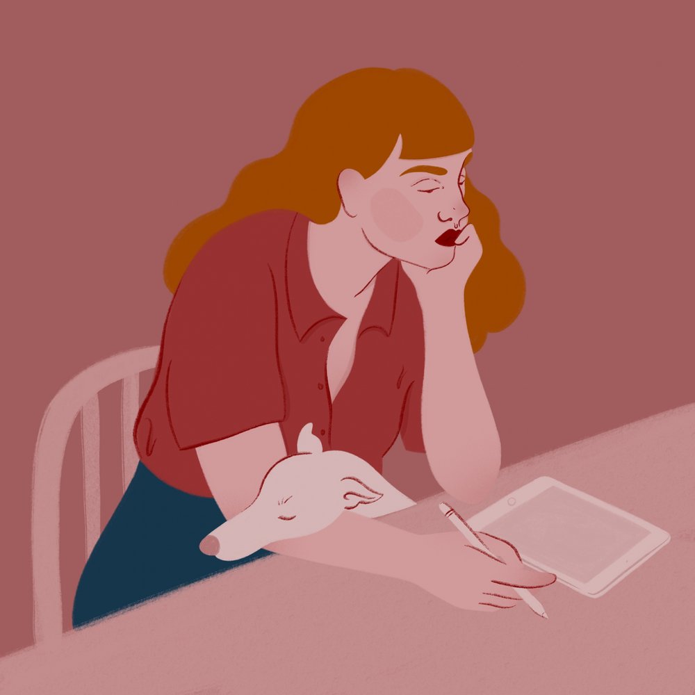 Woman Drawing With Dog