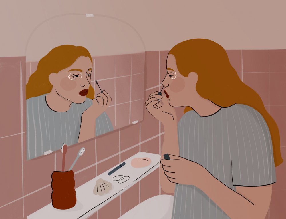 Woman Applying Lipstick