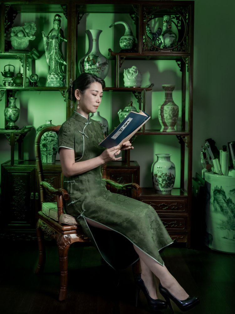 Lady in Green Qipao