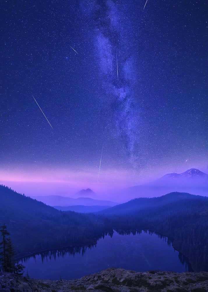 Meteors Over Mountain Lake