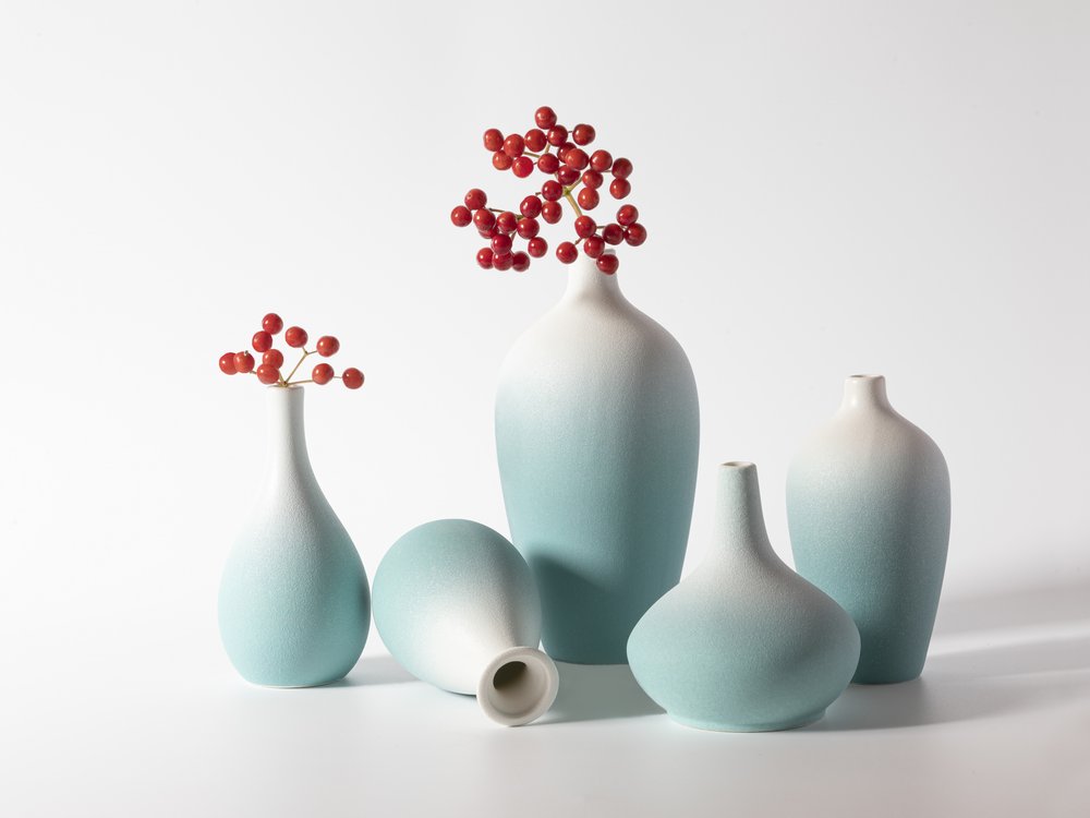 Blue Vases With Red Berries