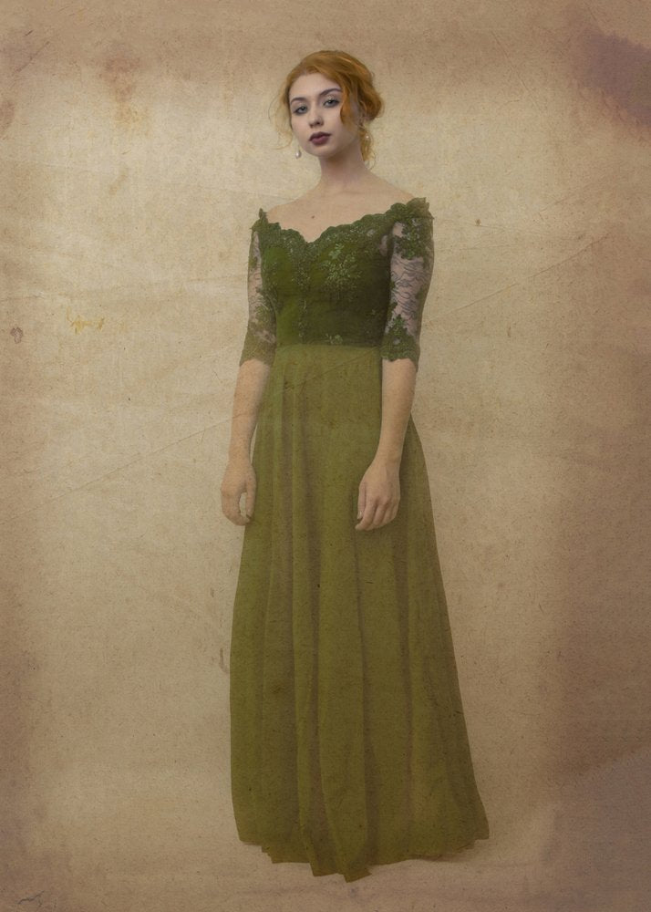 Elegant Woman Olive Dress