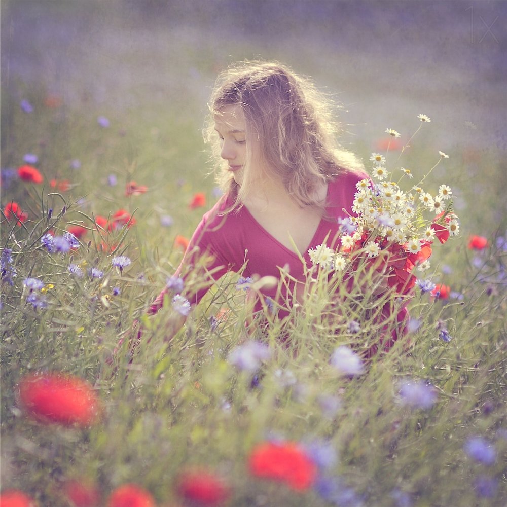 Woman Gathering Wildflowers