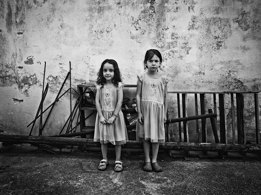 Two Girls Rustic Portrait