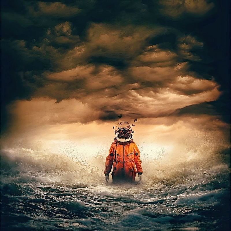 Lone Astronaut Ocean Storm