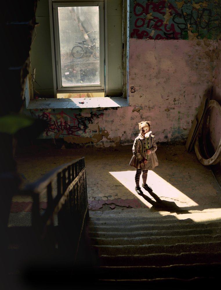 Solitary Girl Sunlight Beam