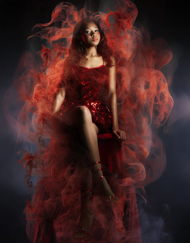 Woman in Red Smoke