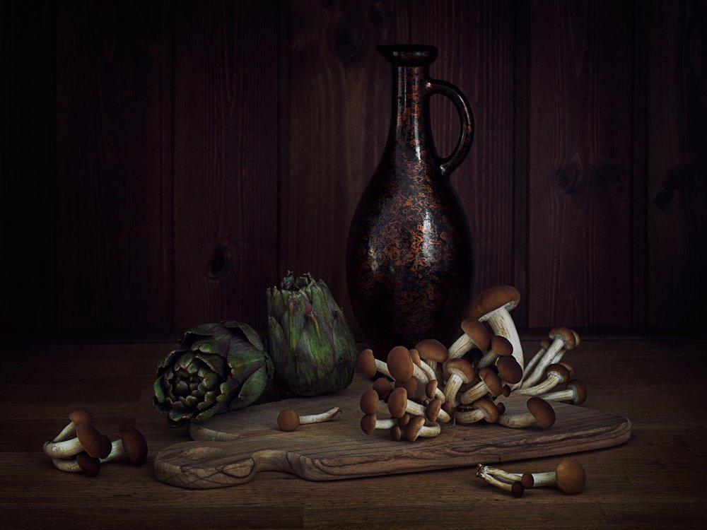 Artichokes And Mushrooms Still Life