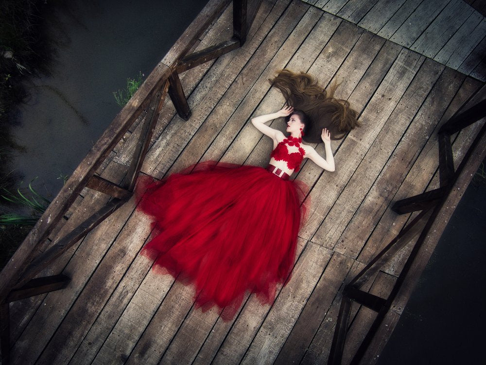 Woman in Red on Bridge