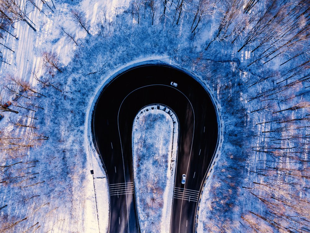 Winding Winter Forest Road