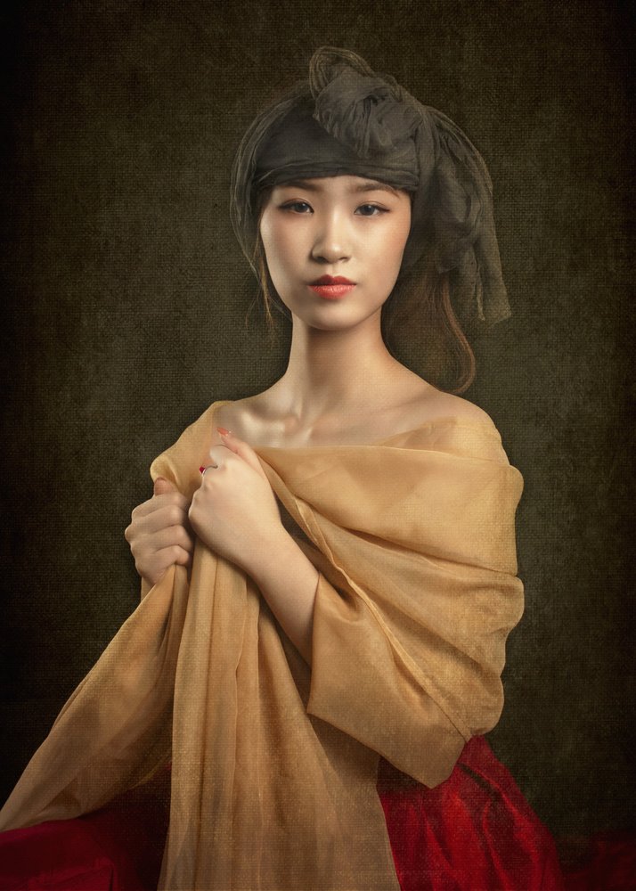 Elegant Woman Golden Shawl