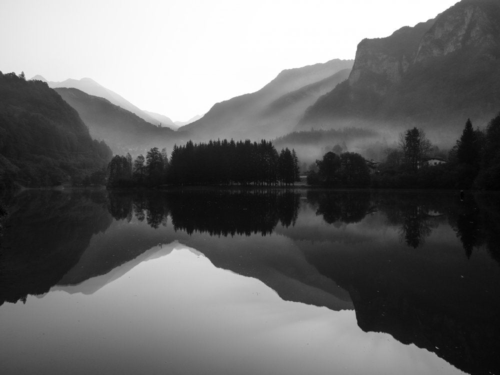 Misty Mountain Lake Reflection