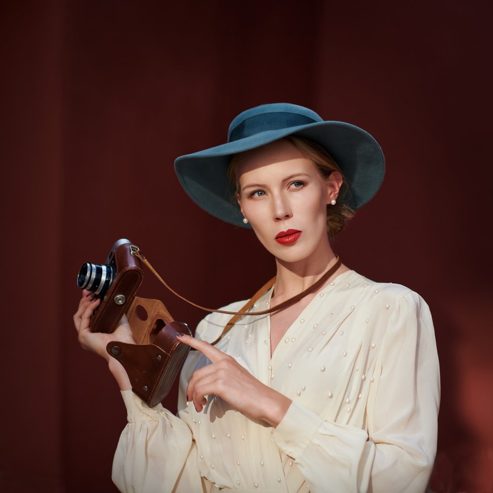 Elegant Woman Blue Hat