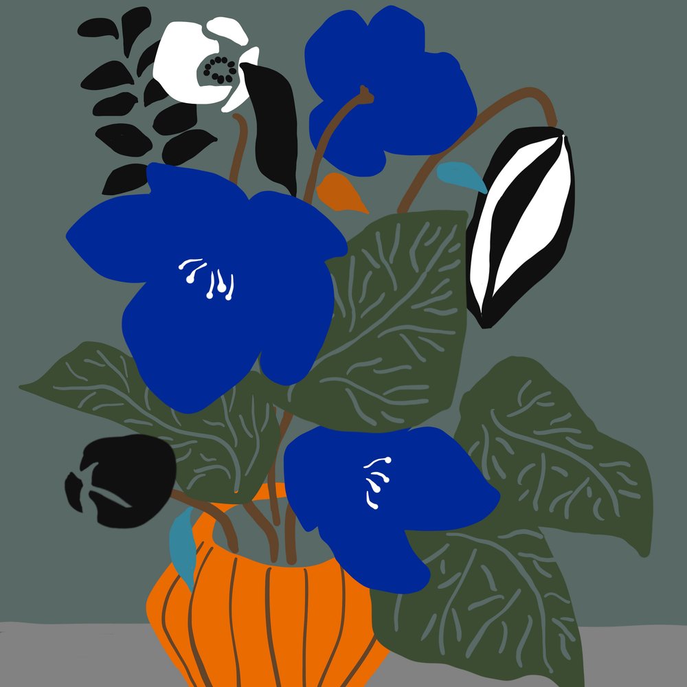 Blue Blooms Orange Vase