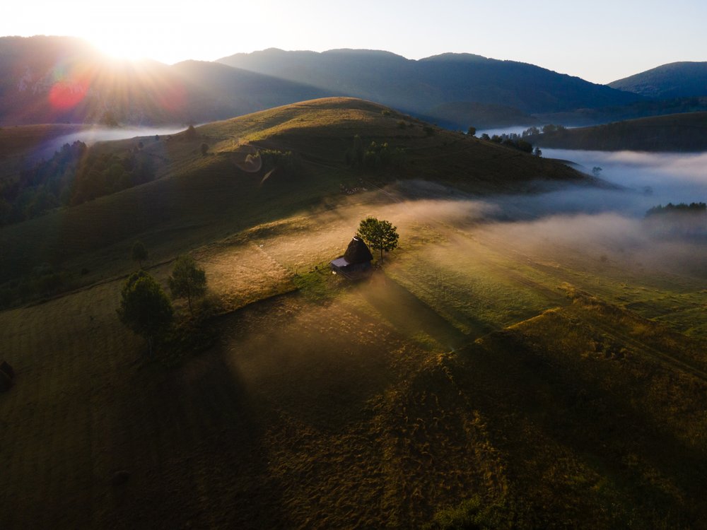 Golden Hour Hillside Cabin
