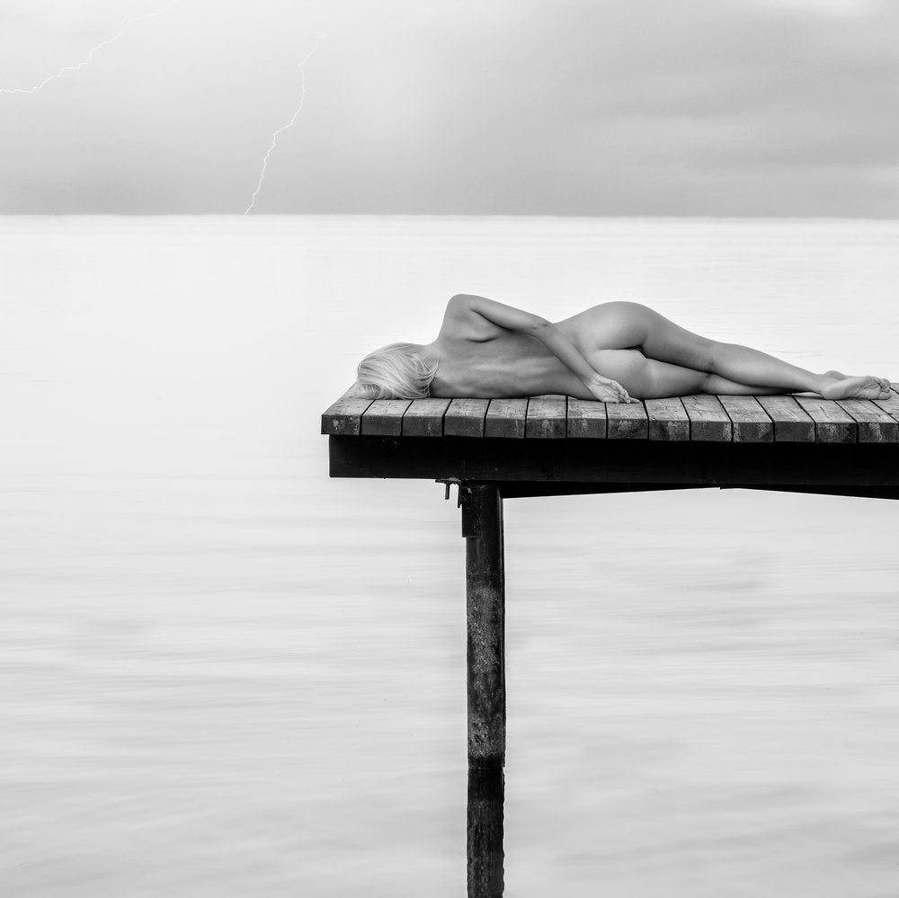Nude Woman Pier Lightning
