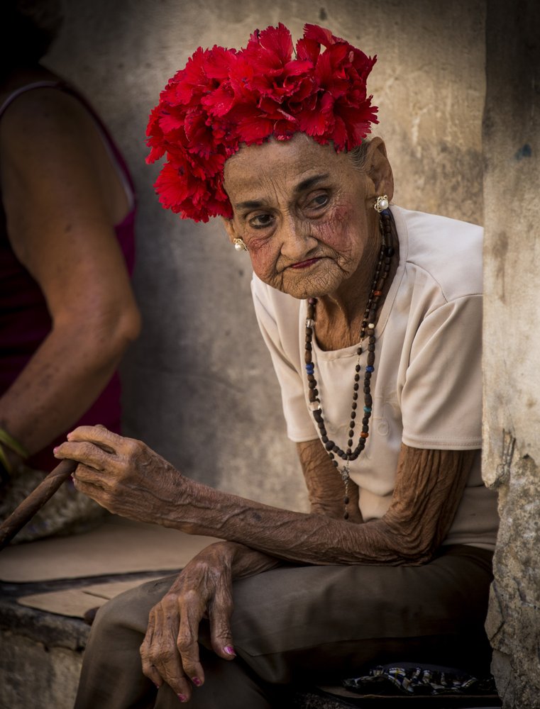 Cuban Woman Red Flowers