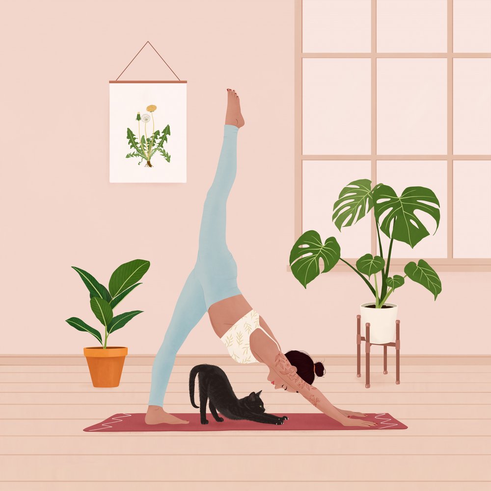 Peaceful Yoga With Cat