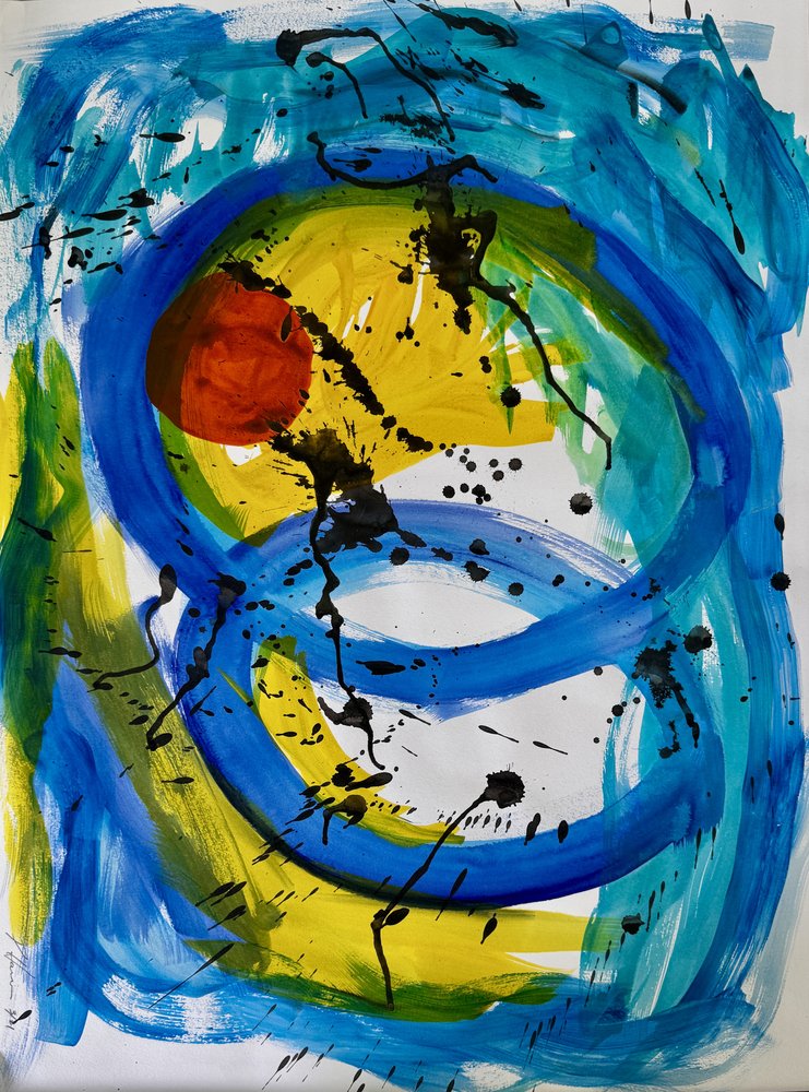 Dynamic Blue Yellow Abstract