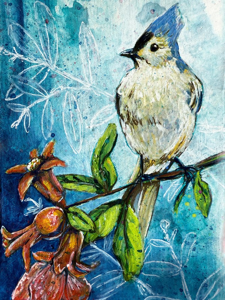 Tufted Titmouse Pomegranate