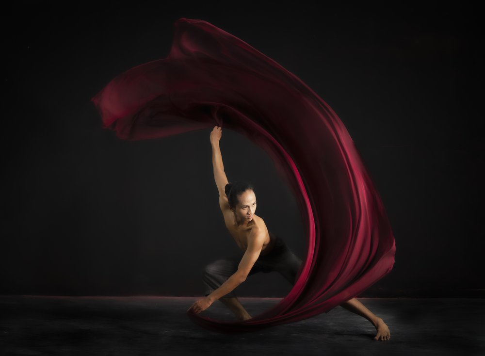 Dynamic Red Fabric Dance